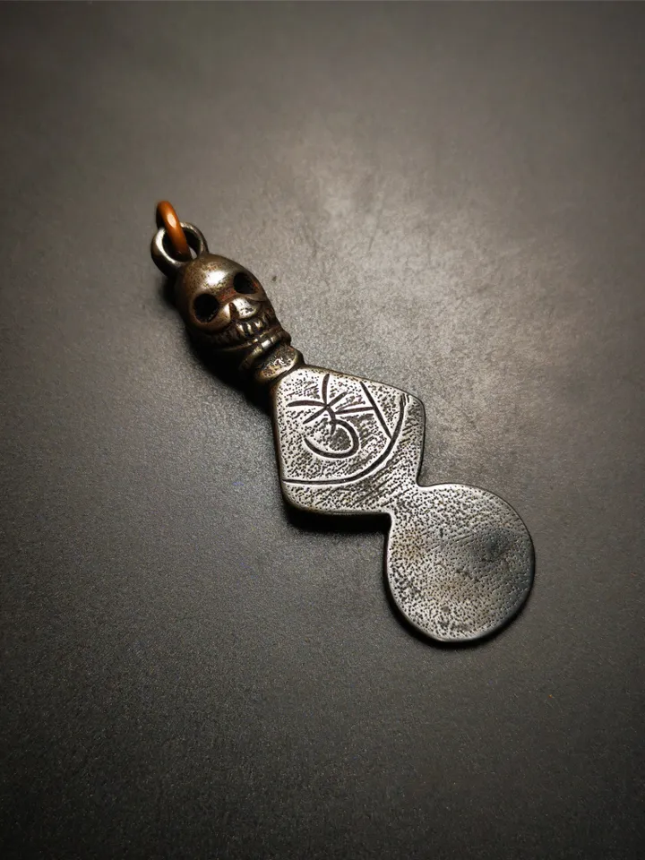 Gandhanra Vintage Skull Sītavana Phurba Amulet,Kila,Kilaka Pendant, Handmade Cold Iron Amulet