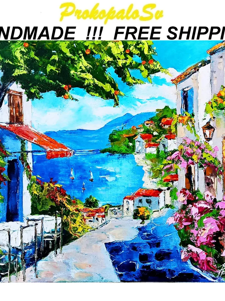 Italy Painting Sorrento Original Art 16x20 Italy Amalfitan Seaside Coast Painting Panorama Blooming Marina Southern 16x20 in Sorrento Art