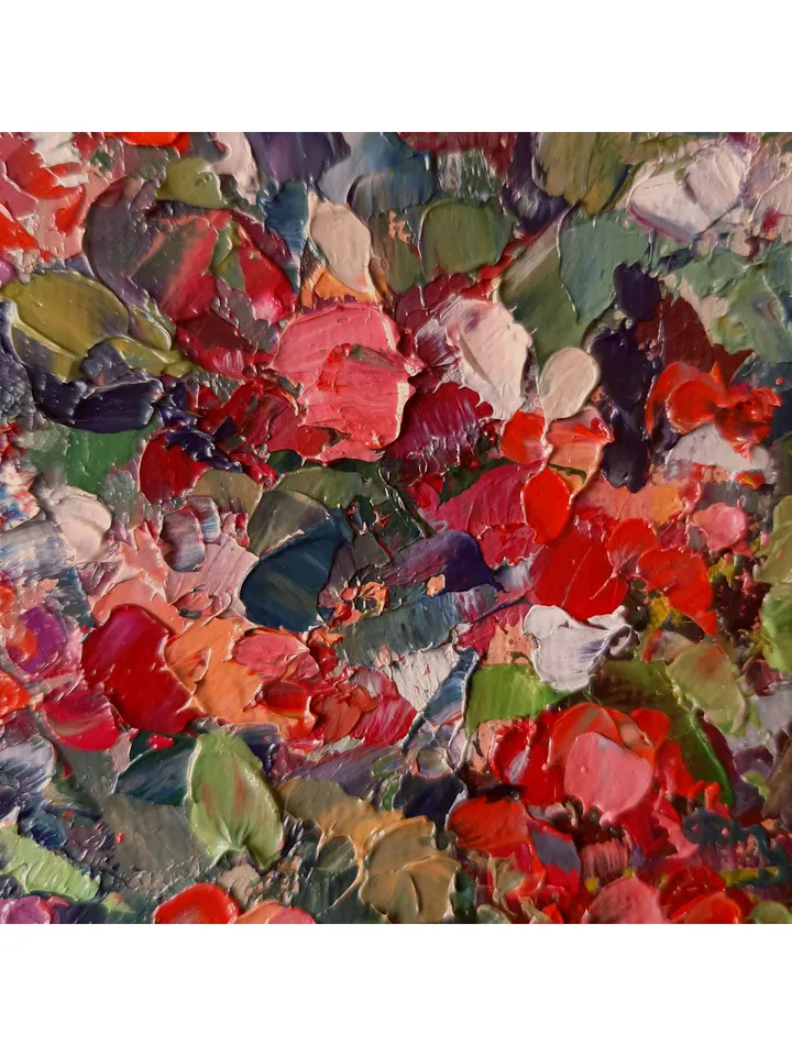 Red Flowers PAINTING 7,1x9,4" ORIGINAL Artwork Flower Art Signed by artist Marina Chuchko Impressionist Oil Painting