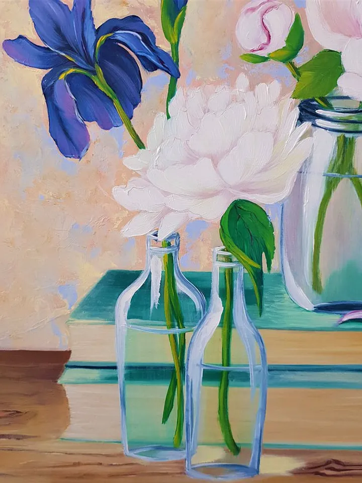 Peony Painting Books Original Art Flowers in Vase Still Life Art Oil Painting