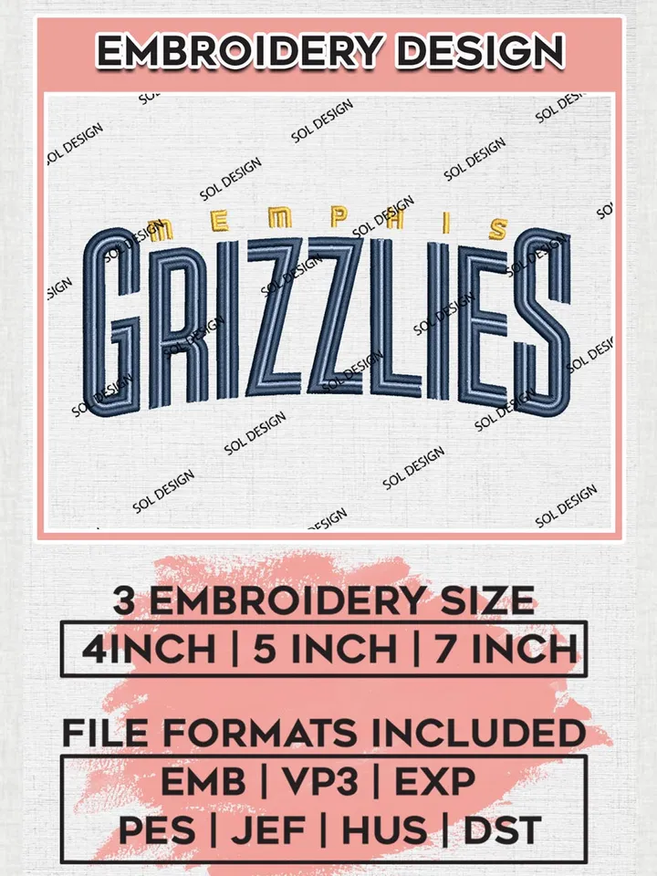 Memphis Grizzlies wordmark Logo Embroidery Designs, NBA Logo Embroidery Files ,Southwest ,Machine Embroidery Design File, Digital Download