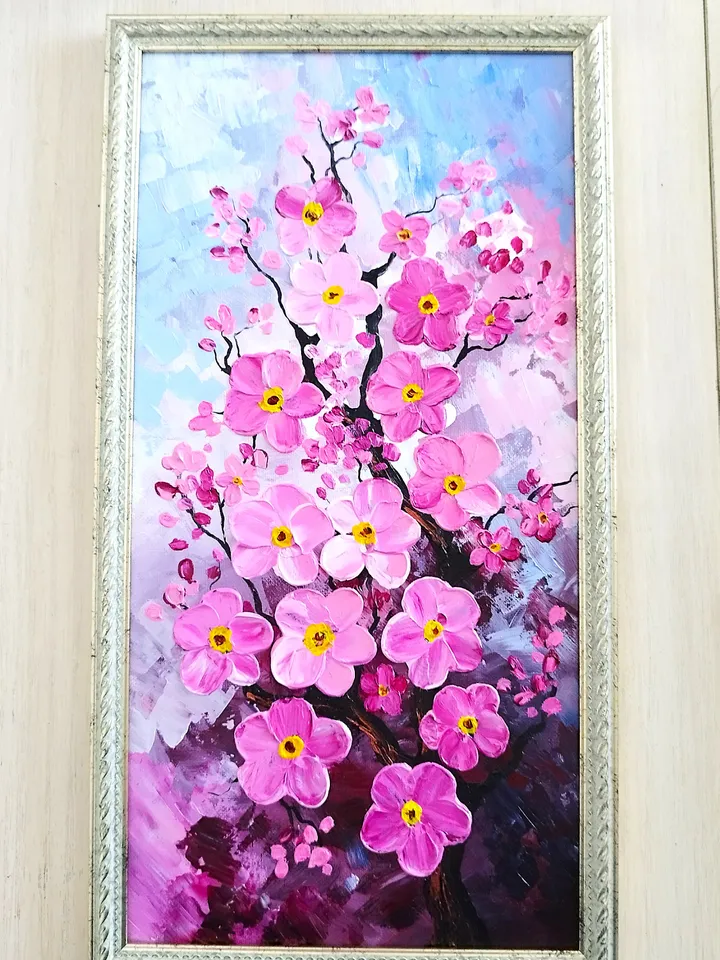 Cherry blossom acrylic painting impasto artwork