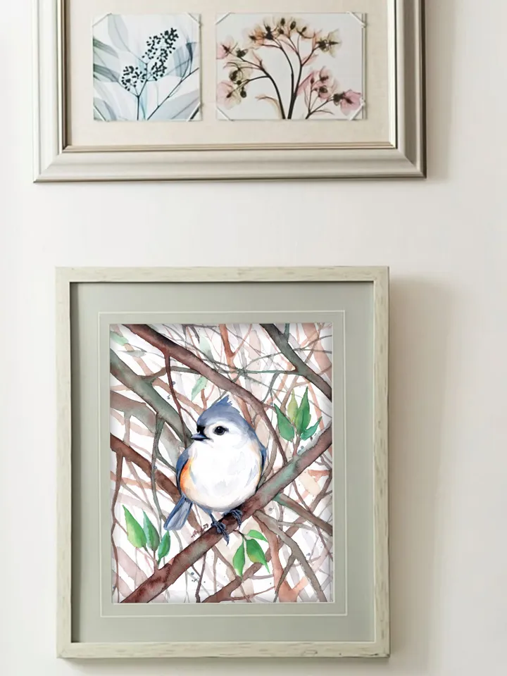 Titmouse Original watercolor, bird painting, wall decor, birds lover gift, 8x11 in handmade art by Anne Gorywine