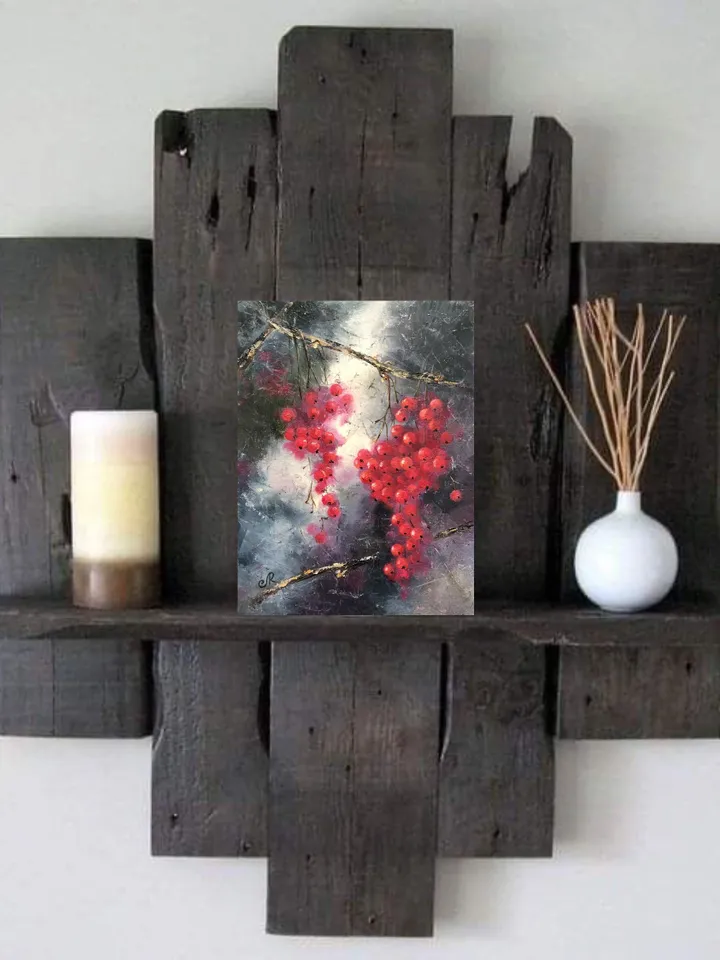 Berries Original Painting Fruits Oil Still Life Kitchen Wall Art Fruits Painting
