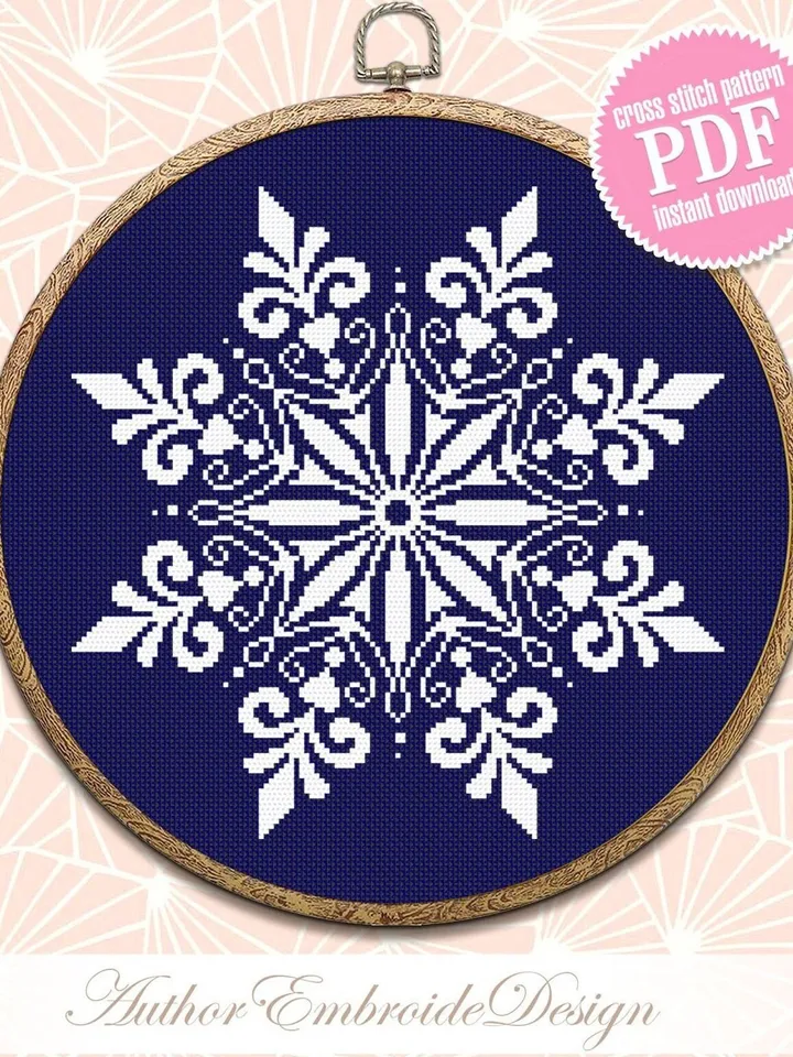 Mandala snowflake cross stitch pattern PDF download Christmas cross stitch chart, Snowflake mandala pattern digital PDF, Home decor #M240