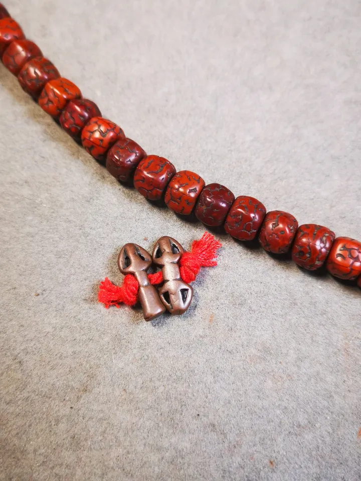 Gandhanra Handmade Tibetan Amulet Pendant,Mini Vajra and Dorje Bell, Mala Marker Bead Accessories, Made of Brass
