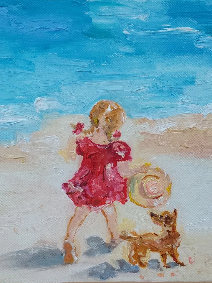 Oil painting on canvas 20x20 cm (8x8 inches) "Behind the sea stones"