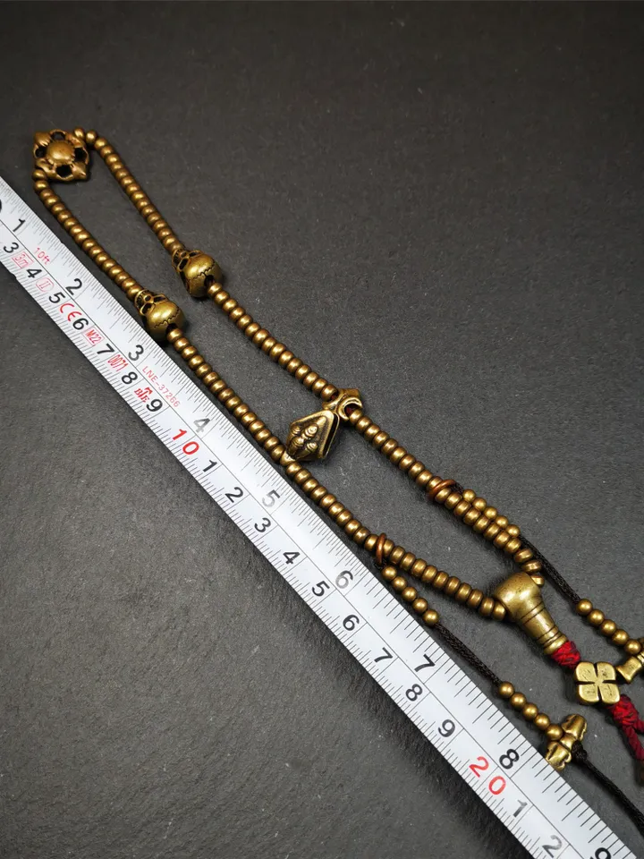 Gandhanra Handmade Tibetan Mala,Made of Lima Brass ,Old 108 Prayer Beads Necklace with Counters,Tibetan Rosary for Meditation,15"