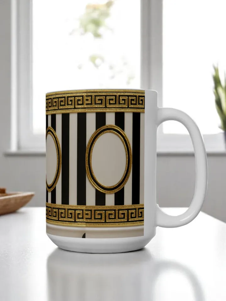 Elegant Greek Pattern Ceramic Mug, Coffee Cup for Home Decor, Birthday Gift, Tea Lovers, Unique Kitchenware, Drinkware, Greek Design Mug