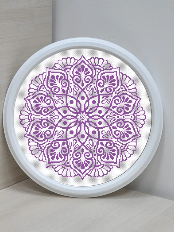 Easy mandala cross stitch pattern download PDF Simple mandala digital Monochrome cross stitch floral sampler Modern cross stitch chart #M159