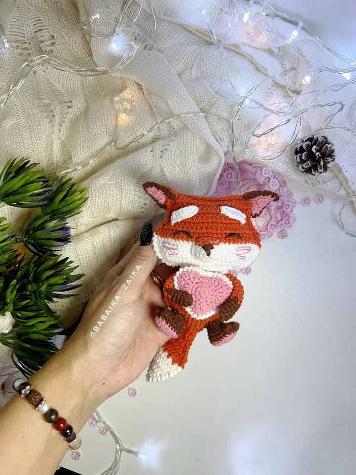 PDF Crochet Pattern Cute Fox and Heart, Amigurumi baby fox pattern, Crochet Heart, Cute fox Animal pattern Amigurumi animal Crochet baby fox