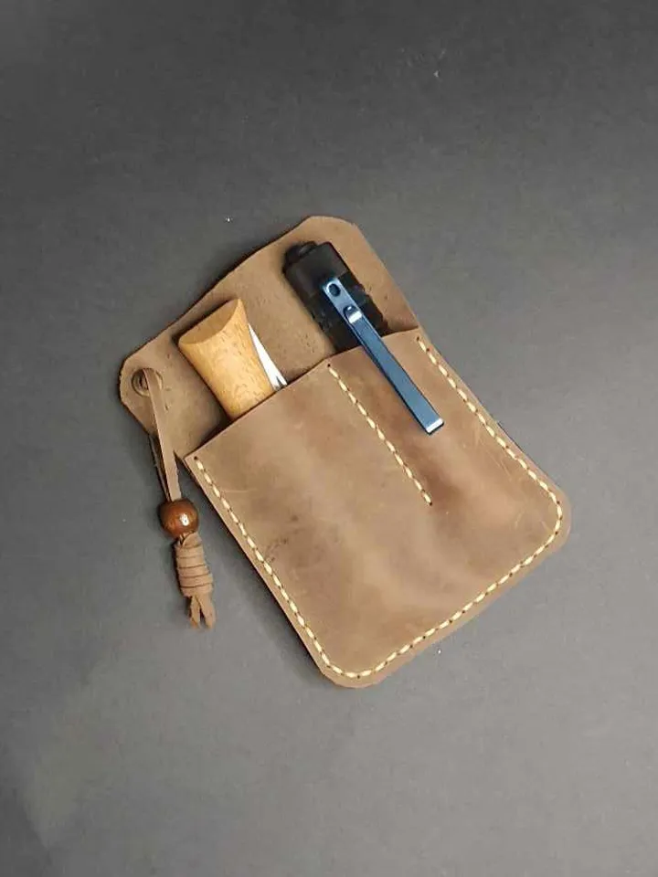 Folding Knife Leather Sheath Organizer EDC Tools flash light fast&easy, pdf pattern sheath, knife sheath, victorinnox, openil, olight