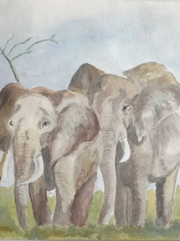 Elephants animal painting living room wall art original watercolour hand painted modern painting