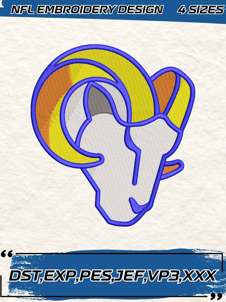 Los Angeles Rams Alternate Logos Embroidery Design,NFL Logo Embroidery Design,Machine Embroidery Design File,4 Sizes, Digital Download