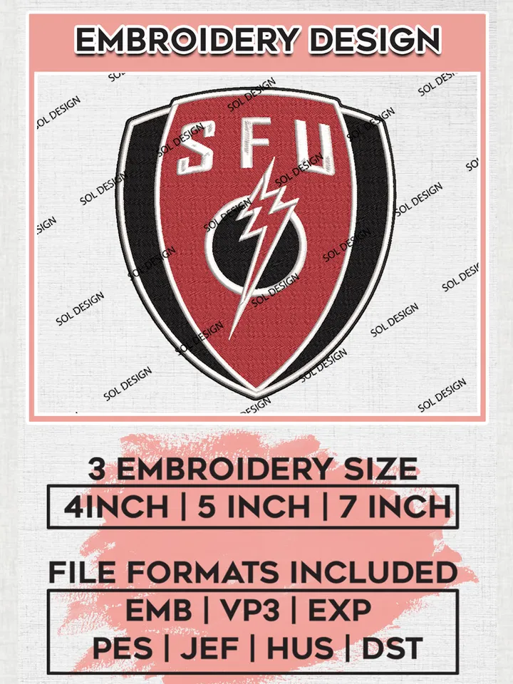 NCAA SFU Red Flash College Football Team Logo Embroidery Design Files, NCAA St. Francis PA Red Flash Machine Embroidery, NCAA Teams, 3 sizes, NCAA Machine embroidery designs, Digital Download