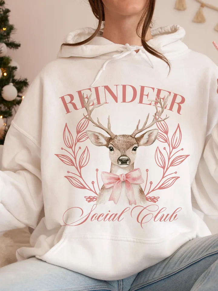 Reindeer social club png, Christmas Coquette Bow png, Santa Coquette Bow png, Christmas png, retro christmas png, christmas shirt, merry png
