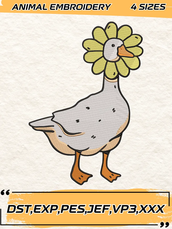 Daisy Duck Embroidery Design,Animal Embroidery Design,Silly Goose Design,4 Sizes,Digital Download
