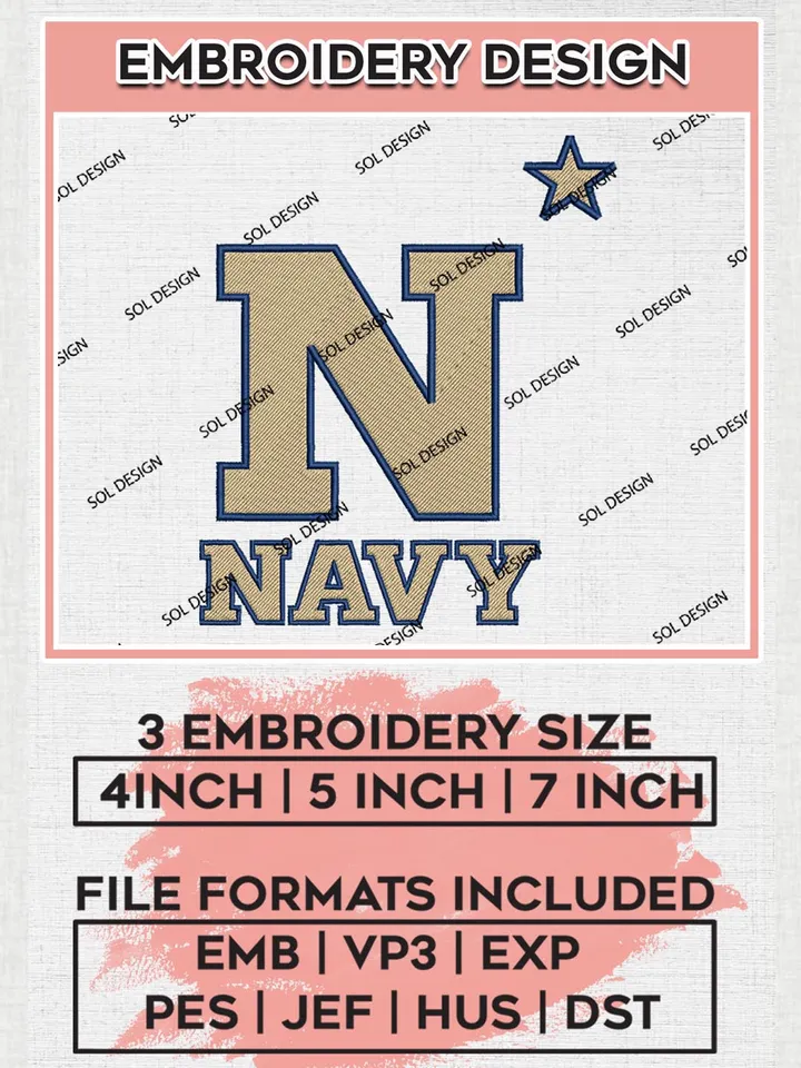Navy Midshipmen Logo Machine Embroidery Design, NCAA Navy Midshipmen Embroidery Design Design files, NCAA Embroidery Designs, NCAA Machine Embroidery Designs, Digital Download