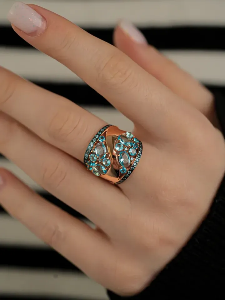Ring Silver gold plated 925 assay value with topaz