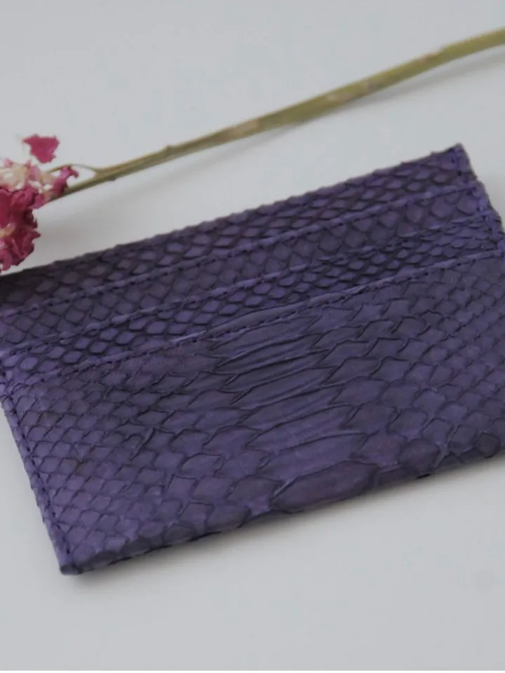 Genuine python skin creditcards holder | business cads holder violet snake colour unisex wallet small | gift idea exotic python skin leather