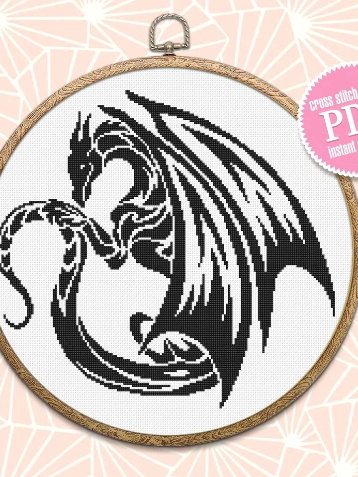Dragon cross stitch pattern digital PDF Fantasy animal cross stitch chart Instant download PDF Dragon embroidery beginners Home decor #D4