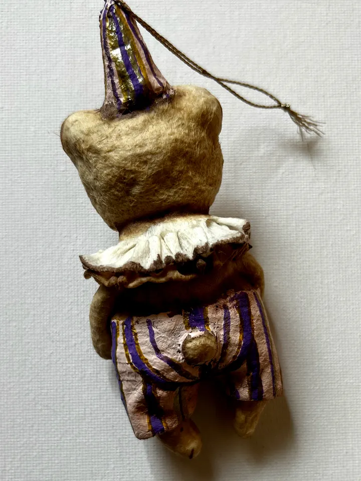 Circus bear, papier-maché, paperclay, small figure for hanging,christmas tree toy