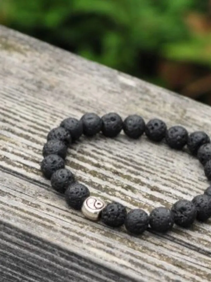 Couples Bracelets Set Genuine Lava Stone Ying Yang | Couples Gift Pairing Bracelets Gemstone Black | Couples Jewerly Bracelet Set Handmade