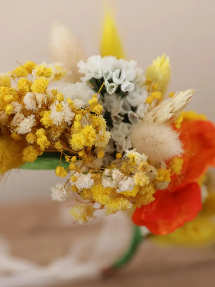 poppy flower crown,Singles Day,Yellow and orange wedding crown,birthday crown, dried flower crown, personalized gift,
