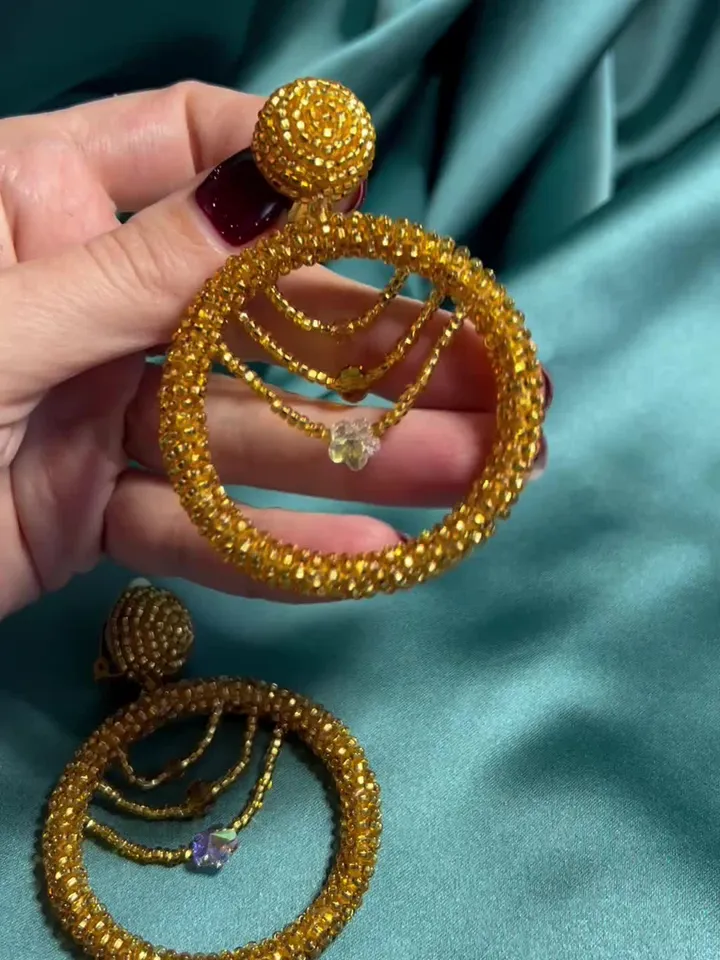 Hoop Beaded Swarovski Crystal clip-on Earrings