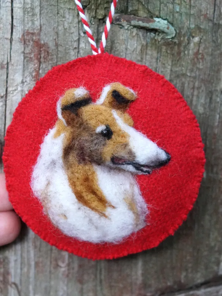 Collie Christmas ornament, pet portrait, needle felted dog ornament, Rough collie, made to order