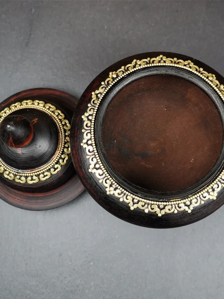 Gandhanra Handmade Tibetan Buddhist Offering Bowl,Shesum Wooden Bowl,Ritual Implement of Lama,6.3" × 4.0”