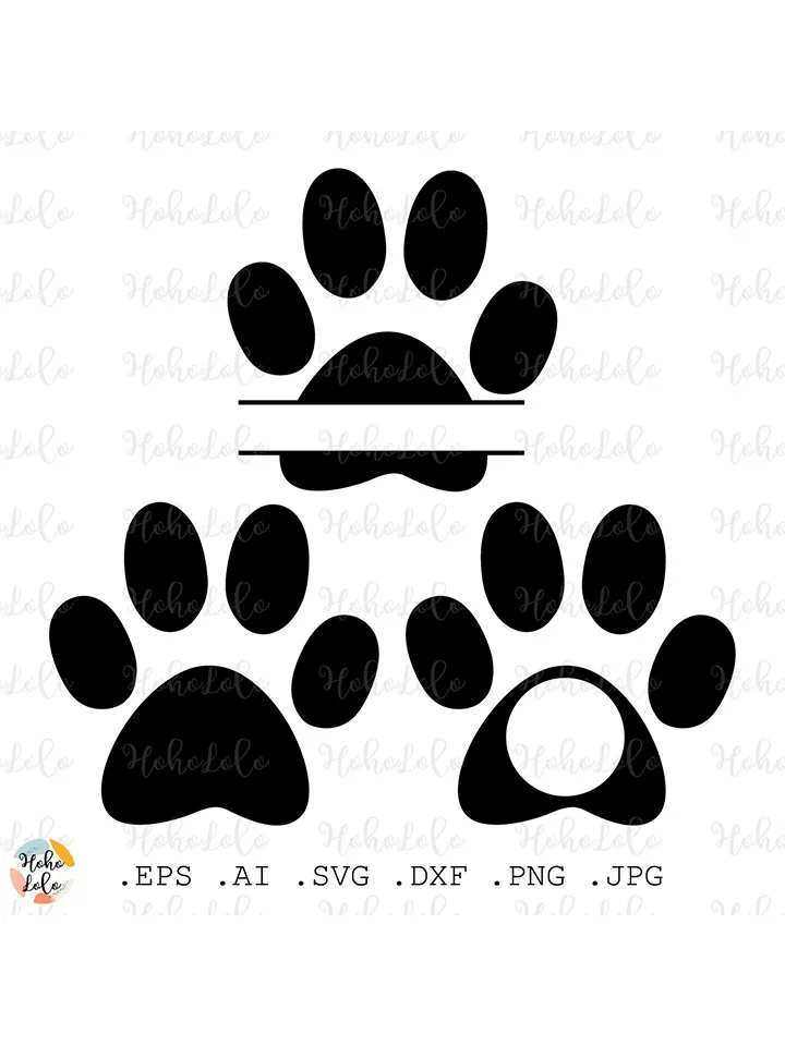 Paw Print Svg, Split Monogram Cricut, Paw Print Silhouette, Paw Monogram Stencil, Paw Monogram Template Dxf