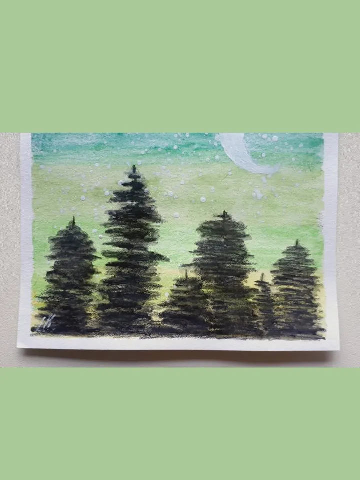 Galaxy Watercolor Landscape Art, Original Artwork, Nature Scenery Painting on Watercolor Paper