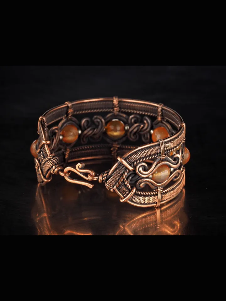 Cornelian wire wrapped copper bracelet 7th Anniversary gift