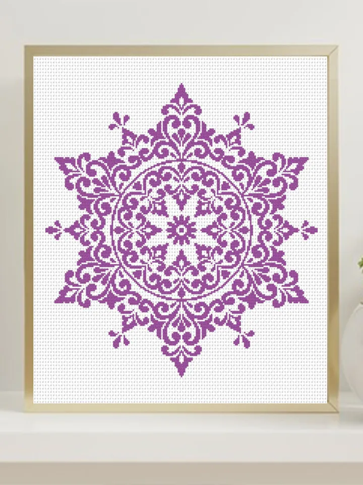 Mandala cross stitch pattern PDF download, Flower mandala pattern digital PDF, Mandala ornament cross stitch chart, Mandala embroidery #M241