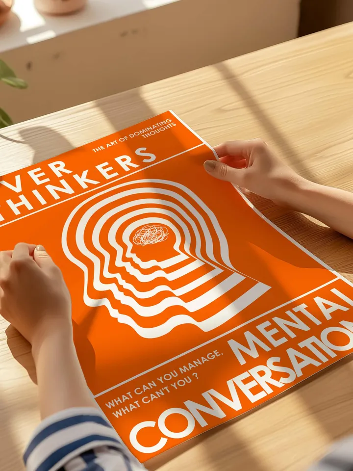 Overthinkers Wall Art Digital Print Retro Style Creativity Poster Eclectic Printable Artwork Trendy Room Decor Instant Download Orange White