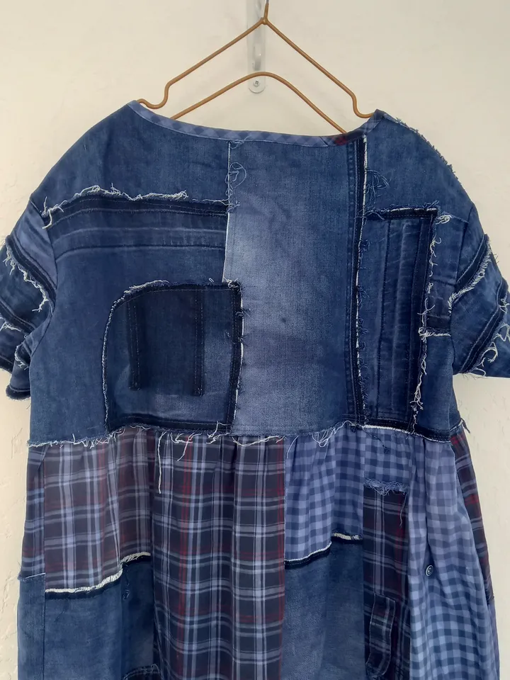 Boho style denim dress by recycled jeans and shirts