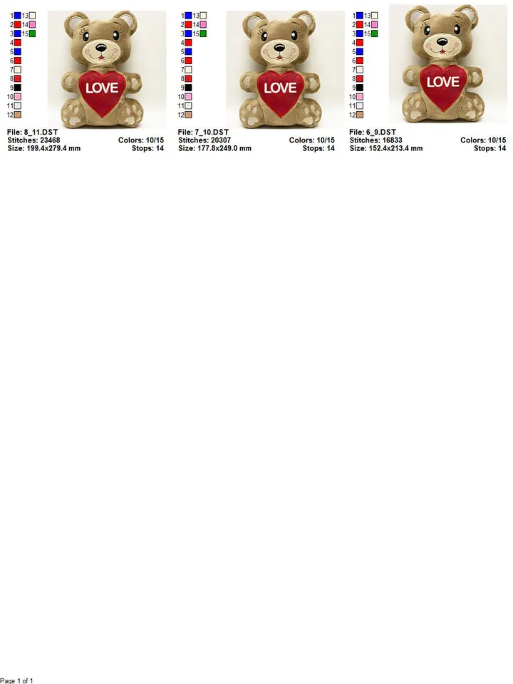 Bear with Heart Valentine's Day Stuffed Toy In The Hoop ITH Pattern plush Toy digital design for  Machine Embroidery