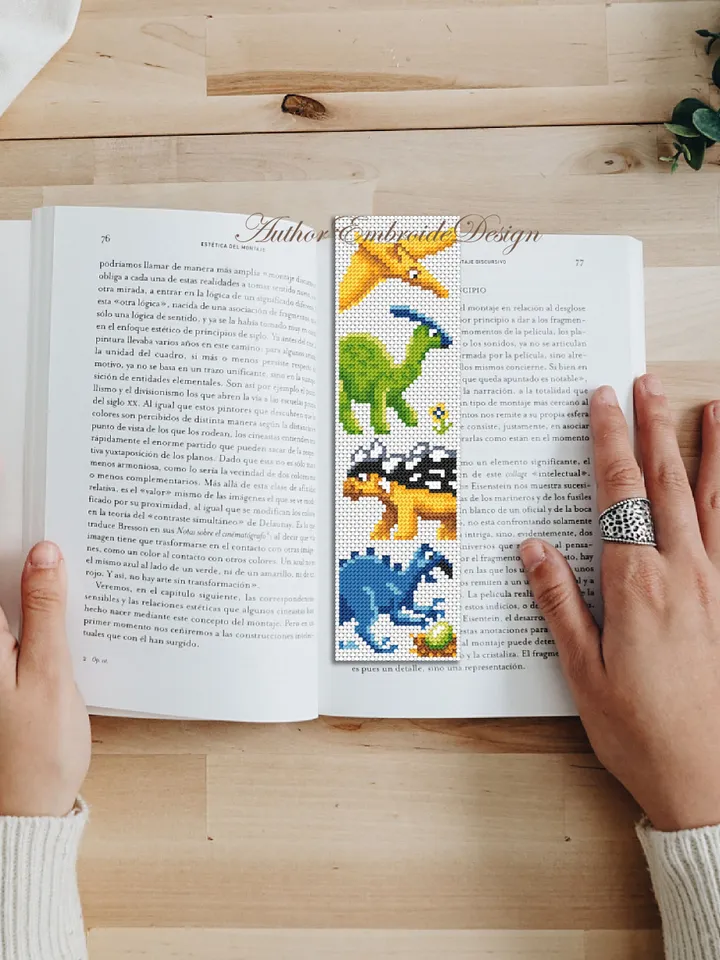 Dinosaur bookmark cross stitch pattern PDF download Baby dinosaur cross stitch chart, Bookmark pattern digital PDF, Dinosaur gifts #B279