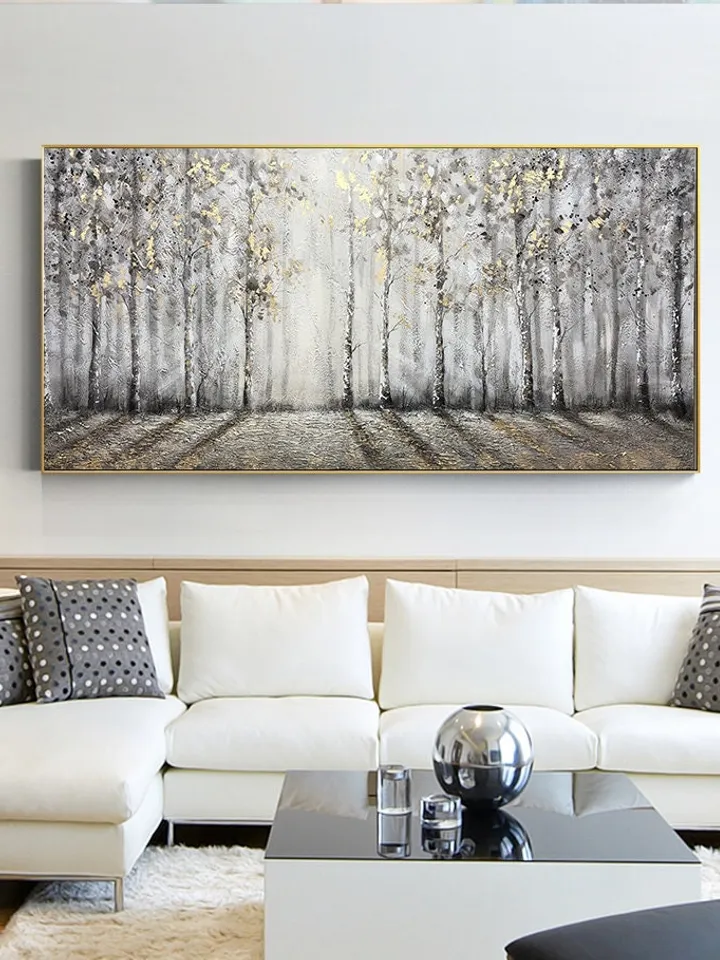 Large original oil painting on canvas,abstract art,forest,trees,landscape,golden painting,nature,Bedroom Living room painting,large wall art