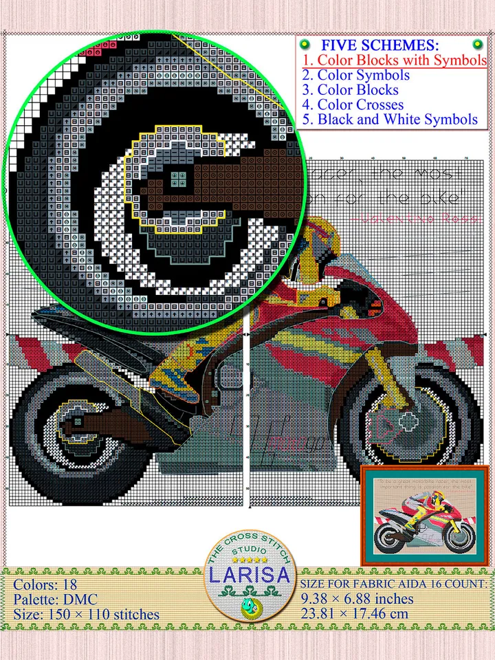 Motosport Cross Stitch Pattern | Motorcycle Racer | Motorbike | Sport Bike