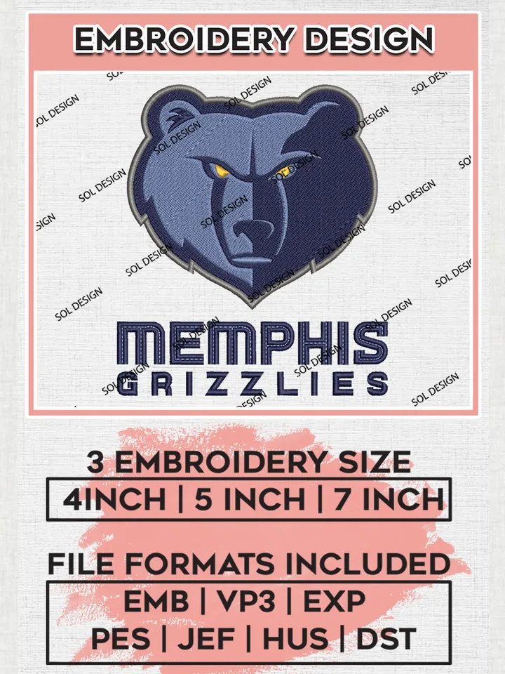 NBA Memphis Grizzlies Logo Embroidery Design, NBA Memphis Grizzlies Machine Embroidery Files, NBA Machine Embroidery Design, Machine Embroidery Design, Digital Download