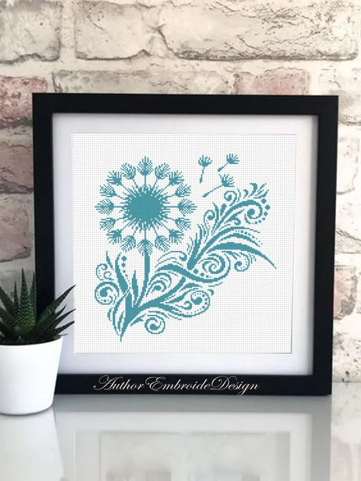 Dandelion cross stitch pattern PDF download Wild flower cross stitch chart, Easy floral pattern digital for beginner, Dandelion mandala #P53