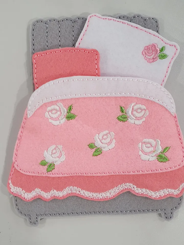 ITH Dollhouse Furniture Embroidery Design Set, Felt Miniature Bed Shelf Window Dresser Pattern, Digital File