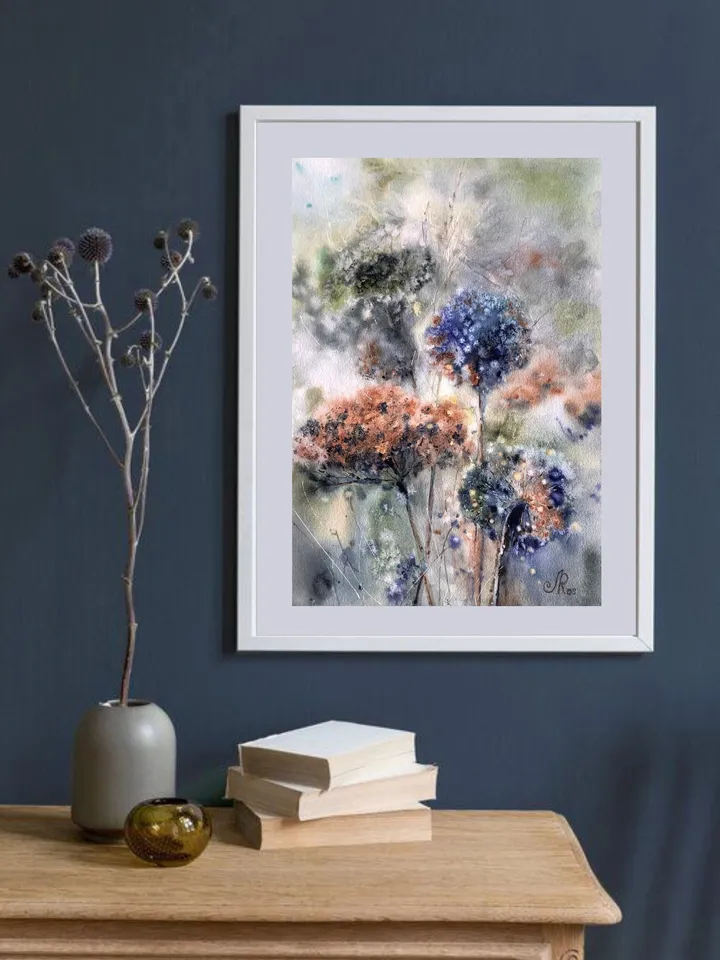 Abstract Original Flowers Painting Watercolor Wildflowers Wall Art