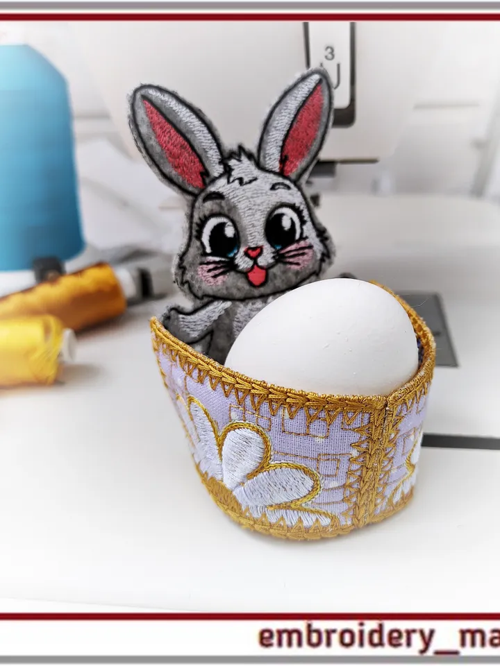 In the hoop embroidery design Easter egg basket Bunny