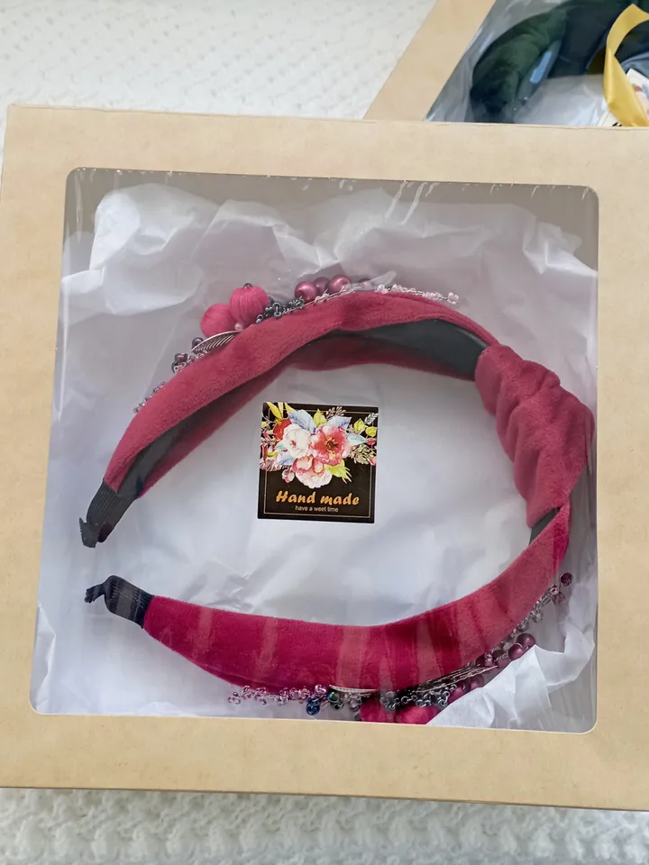 Magenta tie headband for women, beaded crystal headband, velvet embroidered headband, embellished headband, turban headband