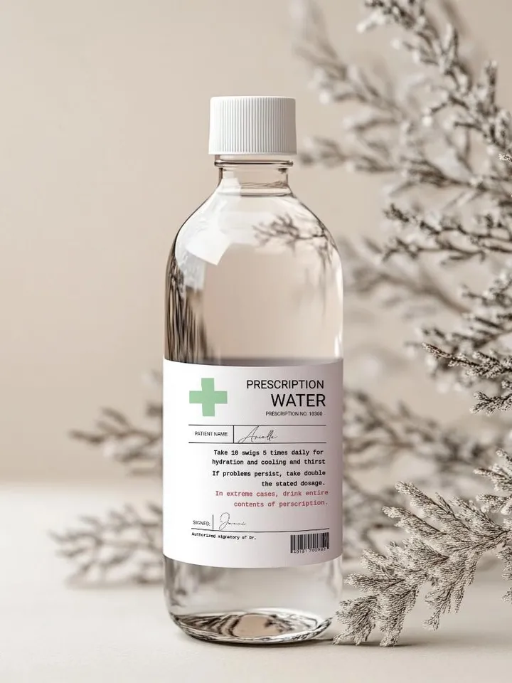 Personalized Prescription water bottle label; Editable & Printable fun novelty gift Birthday, Christmas, gift for her; instant download