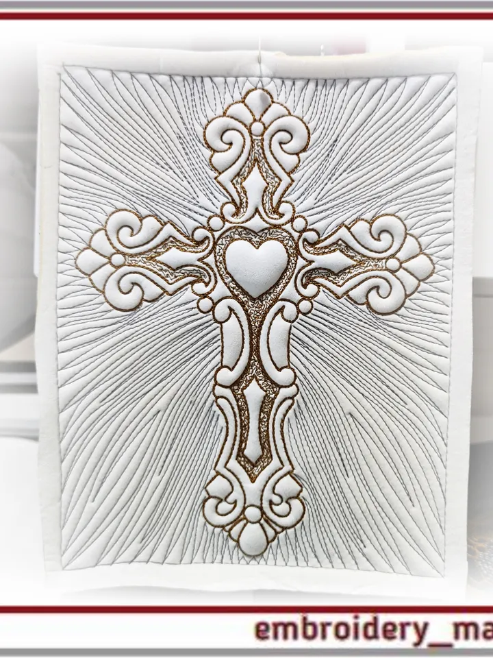 Christian Cross embroidery design with quilting by Embroidery Manavi 05