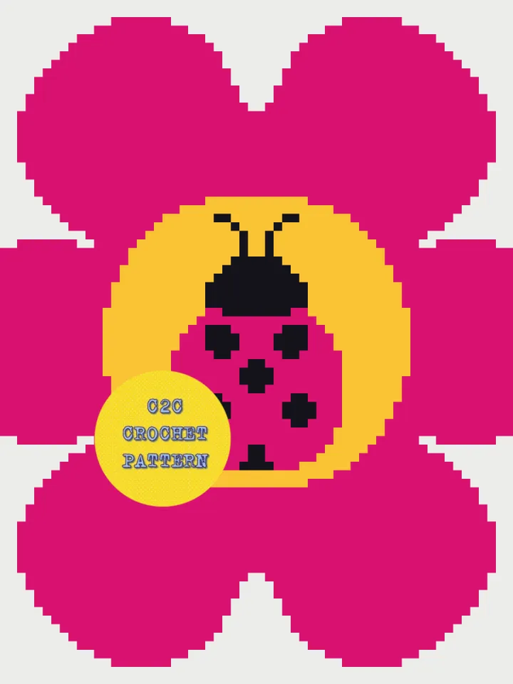 Crochet Pattern C2C Ladybug on a Flower Counted For Crocheting Afghan Plaid Blankets Digital Download PDF